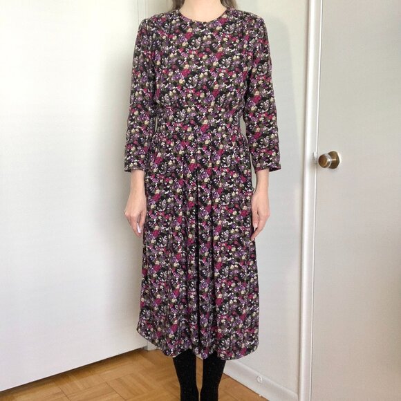 Vintage Floral Midi Dress - Black and Pink - Picture 3 of 15